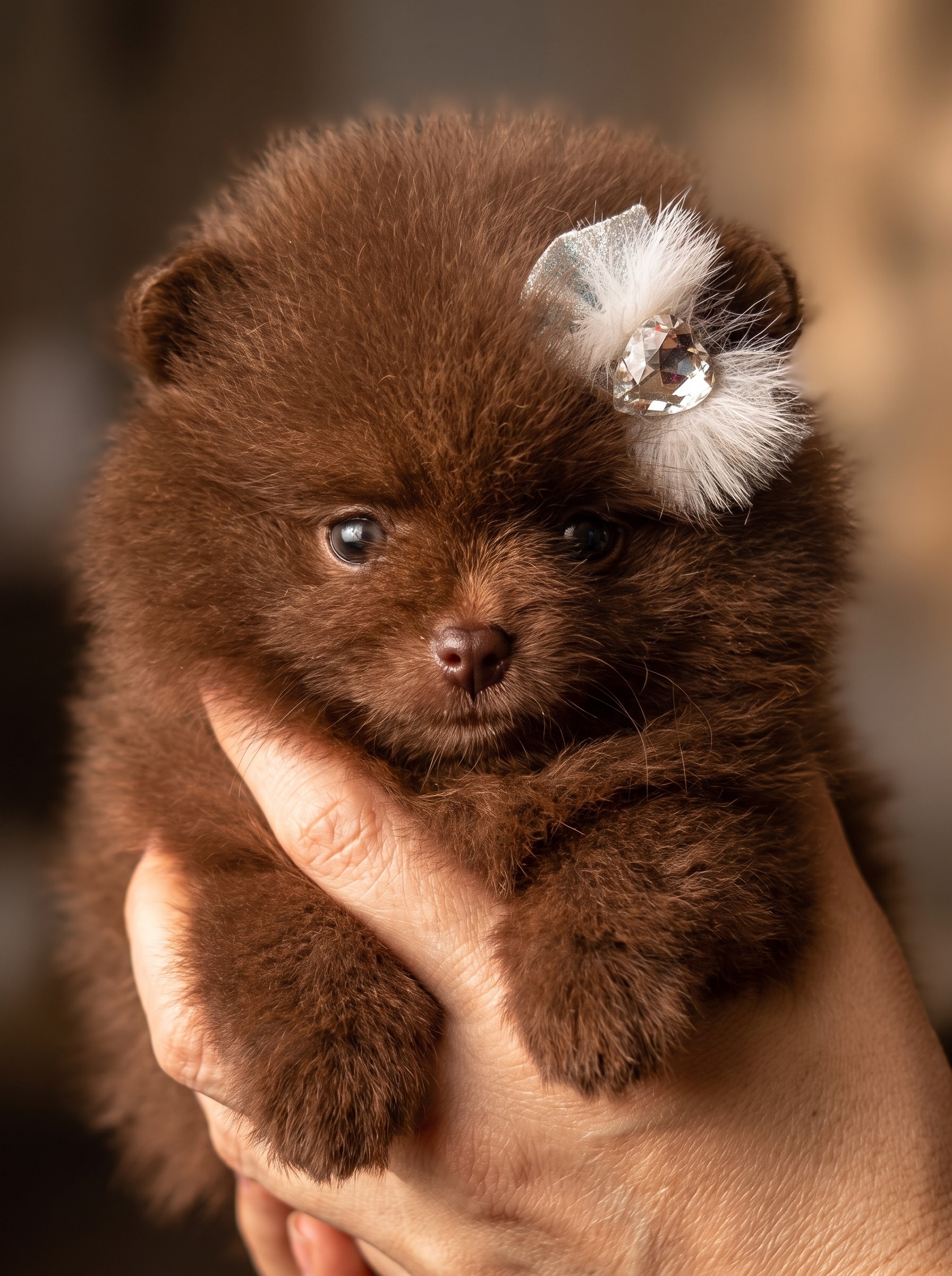 Filhote fêmea de Lulu da Pomerânia cor Chocolate Anão